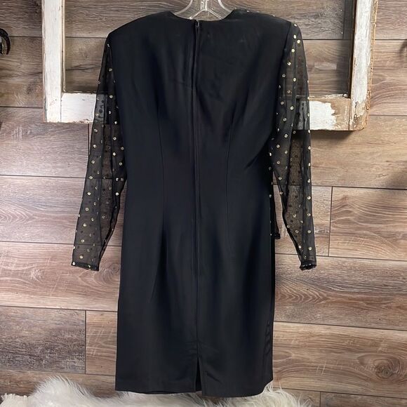 Scarlett Stunning 80s Polka Dot Pencil Dress in Black and Gold, Size 5 - Picture 3 of 9